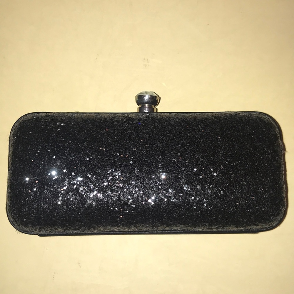 Evening Clutch Black Glitter Handbag Purse